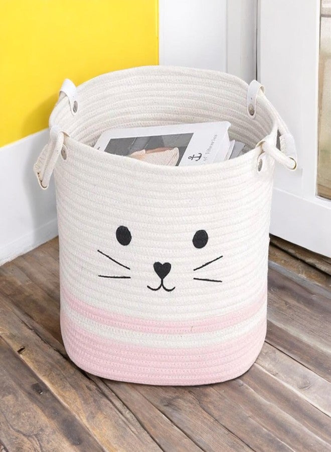 DOLCE CASA Kids Lid Basket With Beautiful Characters - Rope Storage Basket For Baby Diaper, Stuffed Animal Storage Bin Rope Basket For Kids Toy, Baby Laundry Baskets with Lid. (Pink cat) - Image 5